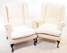 PAIR OF QUEEN ANNE REVIVAL WINGBACK CHESTERFIELD ARMCHAIRS