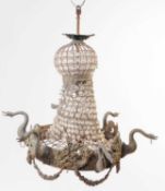 EARLY 20TH CENTURY 1920S GLASS & BRASS SWAN NECK CHANDELIER