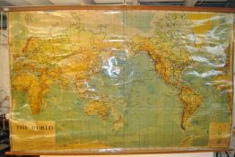 LARGE 1960S PHILIPS WORLD SCHOOL CLASSROOM MAP