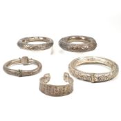 FIVE WHITE METAL BANGLES - YEMENI - OMANI - INDIAN