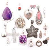 COLLECTION OF SILVER & GEM SET NECKLACE PENDANTS