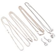 COLLECTION OF SILVER NECKLACES & EARRINGS