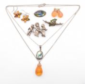 COLLECTION OF JEWELLERY NECKLACES EARRINGS & BROOCH PINS