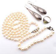 CULTURED PEARL NECKLACE BRACELET PENDANT EARRINGS & RING