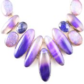SILVER & PURPLE HARD STONE COLLAR NECKLACE