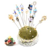 COLLECTION OF HAT PINS & 1930S ART DECO DRESS CLIP