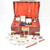 COLLECTION OF COSTUME JEWELLERY IN CHINESE WOODEN BOX