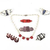 COLLECTION OF PASTE VAUXHALL GLASS & MOTHER OF PEARL JEWELLERY