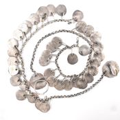 TWO WHITE METAL CHAINS/HAIR TASSELS WITH DISC CHARMS