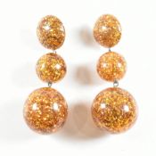 PAIR OF VINTAGE CONFETTI LUCITE BALL PENDANT EARRINGS
