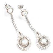 PAIR OF SILVER CZ & SYNTHETIC OPAL PENDANT EARRINGS