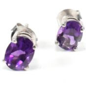 PAIR OF SILVER & AMETHYST STUD EARRINGS