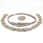TWO INDIAN WHITE METAL BELTS & BRACELET