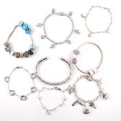 COLLECTION OF SILVER BRACELETS & CHARM BRACELETS