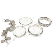 FIVE SILVER BANGLES & BRACELETS