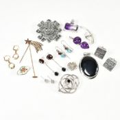 COLLECTION OF SILVER & WHITE TONE METAL GEM SET JEWELLERY