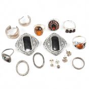 COLLECTION OF SILVER & GEM SET RINGS & EARRINGS AF