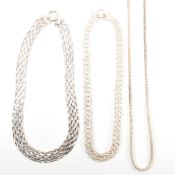 THREE HALLMARKED SILVER CHAIN NECKLACES
