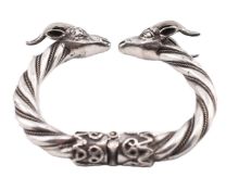 WHITE METAL RAMS HEAD TORQUE BANGLE