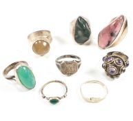 COLLECTION OF SILVER & WHITE METAL GEM SET RINGS