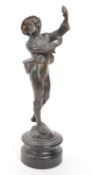 HOLLOW BRONZE MALE STATUE ON WOODEN BASE