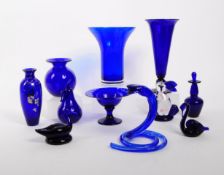 COLLECTION OF 20TH CENTURY BRISTOL BLUE GLASS