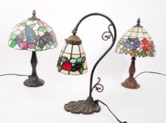 TIFFANY MANNER - THREE STAINED GLASS LEAD DESKTOP LAMPS