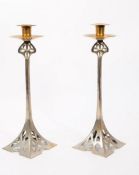 PAIR OF VINTAGE 20TH CENTURY METAL ART NOUVEAU CANDLE STICKS