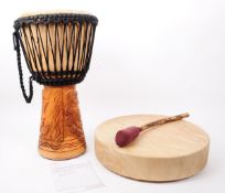 TWO DEERSKIN DRUMS