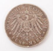 1891 FREE HANSEATIC CITY OF HAMBURG FUNF MARK