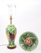 MOORCROFT POTTERY - TWO ' RAINFOREST ' DESIGN CERAMIC LAMP & PLATE