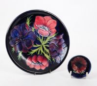 MOORCROFT POTTERY - TWO VINTAGE ' ANEMONE ' DESIGN PLATE & BOWL