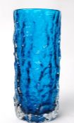 WHITEFRIARS - MID CENTURY KINGFISHER BLUE BARK STUDIO GLASS VASE