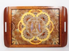 EDWARDIAN MARQUETRY INLAID BUTTERFLY WING SERVING TRAY