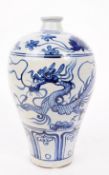 19TH CENTURY MEIPING BLUE & WHITE DRAGON VASE