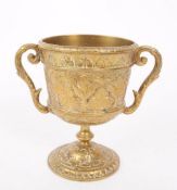 19TH CENTURY BRONZE TWIN HANDLED CHALICE / GOBLET