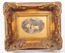 VICTORIAN 19TH CENTURY OIL ON BOARD OF DOGS W/ GILT FRAME