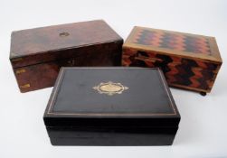 19TH CENTURY WRITING SLOPE & TWO JEWELLERY BOXES