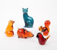 WEDGWOOD - COLLECTION OF AMBER GLASS ANIMAL PAPERWEIGHTS