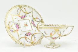 19TH CENTURY DRESDEN PORCELAIN HAND PAINTED TEACUP & SAUCER