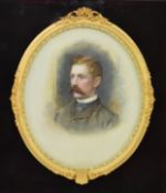 DICKINSON & FOSTER - VICTORIAN CASED PORTRAIT OF A GENTLEMAN ON PORCELAIN