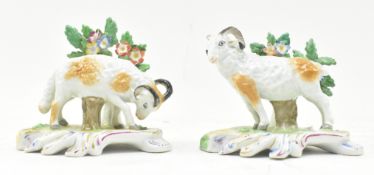 PAIR OF 18TH CENTURY CHELSEA PORCELAIN RAM FIGURINES