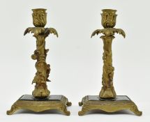PAIR OF FRENCH LOUIS XVI STYLE BRASS & GLASS DESK CANDLESTICKS