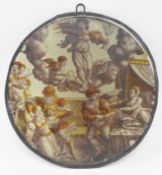 EARLY 19TH CENTURY LEAD GLASS HAND PAINTED PANEL WITH KNIGHT SCENES