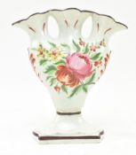 VICTORIAN 19TH CENTURY HAND PAINTED CERAMIC PEARLWARE TULIP VASE