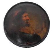 19TH CENTURY PAPIER MACHE PAINTED A PORTRAIT OF A MAN, BY B JOHNSON