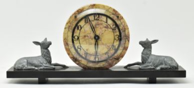 1930S ART DECO FRENCH MARBLE & SLATE MANTEL CLOCK WITH FAWNS