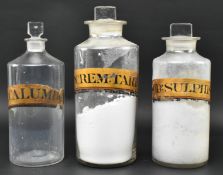 THREE VICTORIAN 19TH CENTURY HAND PAINTED LABEL GLASS CHEMIST BOTTLES