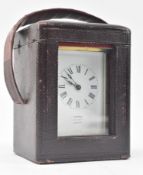 ASPREY, LONDON - BRASS FRENCH CARRIAGE CLOCK IN LEATHER CASE