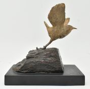 20TH CENTURY SIGNED LOST WAX BRONZE WREN BIRD SCULPTURE